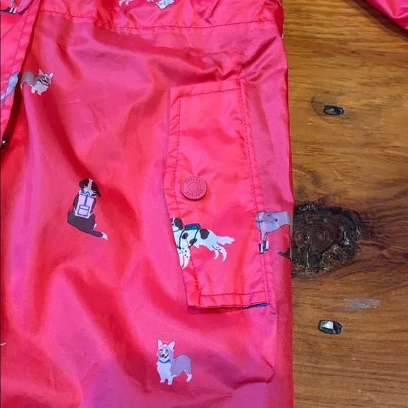 JOULES Unisex 6 Red Puppy Dog Printed Rain Jacket Coat Long Fit Hooded - Picture 2 of 10